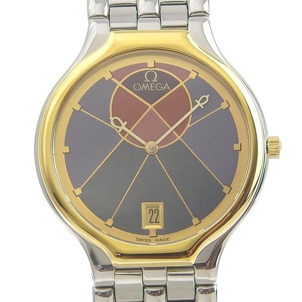 Omega Symbol Pyramid Quartz Unisex Wristwatch, SS/K18 Yellow Gold, Silver, [Used] in Excellent Condition