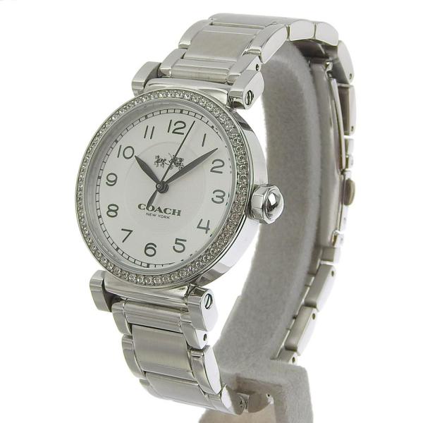 Coach Madison Women's Wristwatch Bezel Line Stone with White Dial in Stainless Steel[Silver][Used] CA72 7 14 1084S