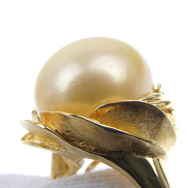 K18YG Ring with White Butterfly Cultured Pearl, Golden Pearl (14+mm) & Diamond Size 13, No Brand, Gold Women's - Preloved in Excellent Condition