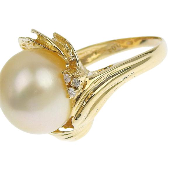 K18YG Ring with White Butterfly Cultured Pearl, Golden Pearl (14+mm) & Diamond Size 13, No Brand, Gold Women's - Preloved in Excellent Condition