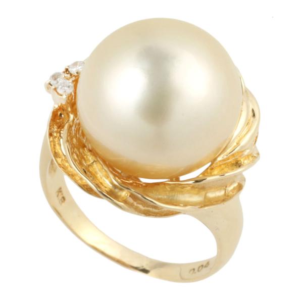 K18YG Ring with White Butterfly Cultured Pearl, Golden Pearl (14+mm) & Diamond Size 13, No Brand, Gold Women's - Preloved in Excellent Condition