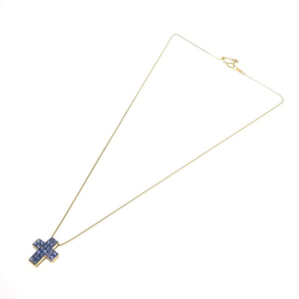 1.85ct Blue Sapphire Mystery Setting Cross Necklace in K18 Pink Gold
