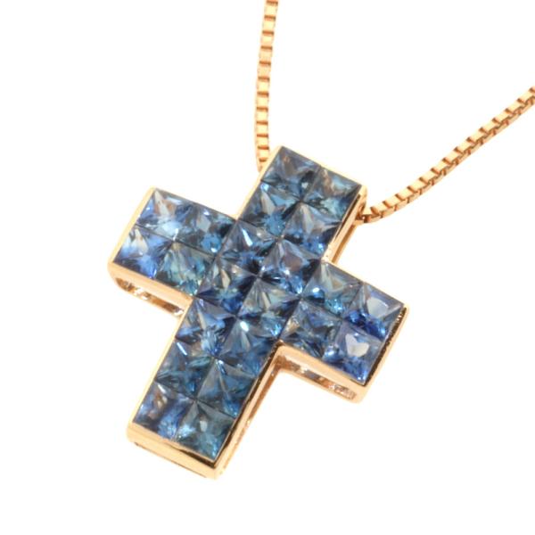 1.85ct Blue Sapphire Mystery Setting Cross Necklace in K18 Pink Gold  in Excellent Condition