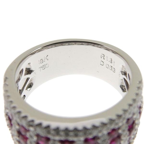 Women's 18K White Gold Ring with Melee Ruby (1.31ct) & Melee Diamond (0.63ct), Size 12.5