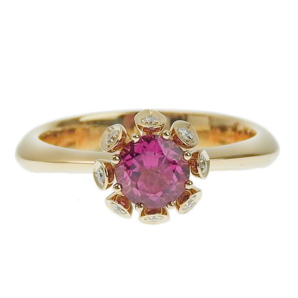 QAYTEN AMAZE Rubellite Ring with 0.09ct Melee Diamond in K18 Yellow Gold (Size 13) for Women - Used in Excellent Condition