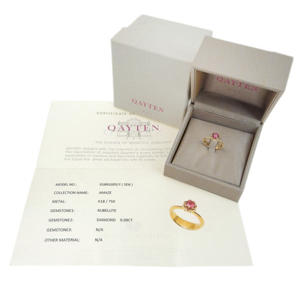 QAYTEN AMAZE Rubellite Ring with 0.09ct Melee Diamond in K18 Yellow Gold (Size 13) for Women - Used in Excellent Condition