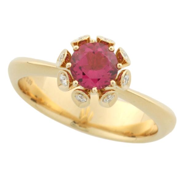 QAYTEN AMAZE Rubellite Ring with 0.09ct Melee Diamond in K18 Yellow Gold (Size 13) for Women - Used