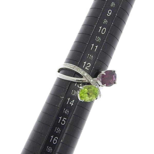 Ring in 18K White Gold with 1.54ct Natural Garnet, 1.39ct Peridot and 0.07ct Diamonds for Women in Excellent Condition