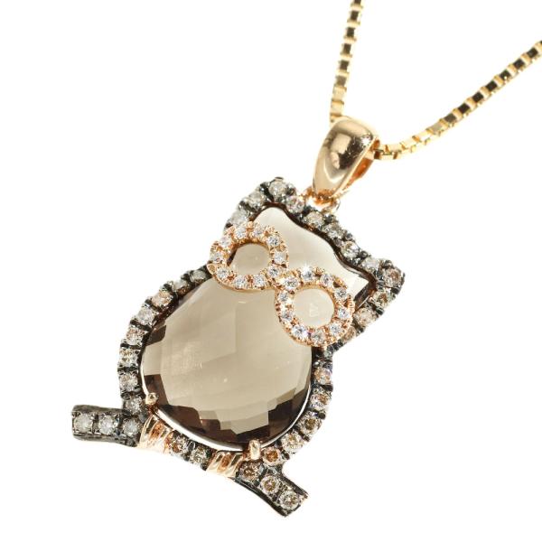 Ladies' Necklace - Natural Smoky Quartz 4.35ct, Diamonds 0.27ct in K18 Yellow/Pink Gold by No Brand in Excellent Condition