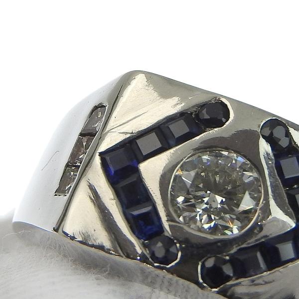 Pt900 Diamond 0.572ct with 0.26ct Melée Diamonds and 0.87ct Melée Sapphire Ring, Silver Ladies' Size 21 - Preowned in Excellent Condition