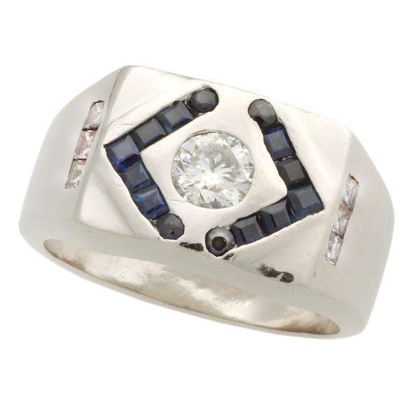 Pt900 Diamond 0.572ct with 0.26ct Melée Diamonds and 0.87ct Melée Sapphire Ring, Silver Ladies' Size 21 - Preowned in Excellent Condition