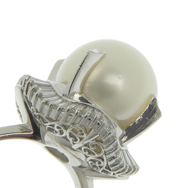 Sublime White Pearl (15.4mm+) Ring with 1.68ct Melee Diamonds, in Platinum Pt900, Silver, Men's Size 24.5 [Pre-Owned] in Excellent Condition