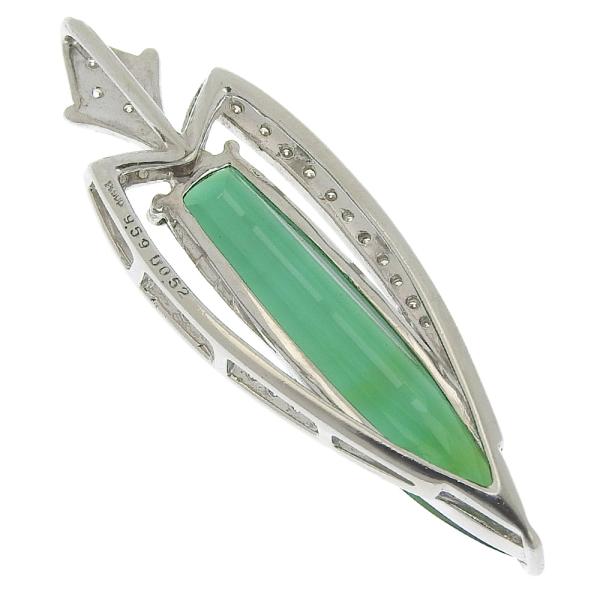 Pt900 Platinum Top Pendant with Natural Green Tourmaline 9.59ct, Melee Diamond 0.52ct, Women's Green Ladies 【Used】 in Excellent Condition