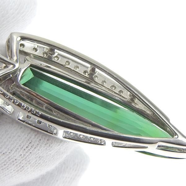 Pt900 Platinum Top Pendant with Natural Green Tourmaline 9.59ct, Melee Diamond 0.52ct, Women's Green Ladies 【Used】 in Excellent Condition