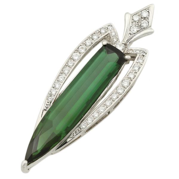 Pt900 Platinum Top Pendant with Natural Green Tourmaline 9.59ct, Melee Diamond 0.52ct, Women's Green Ladies 【Used】 in Excellent Condition