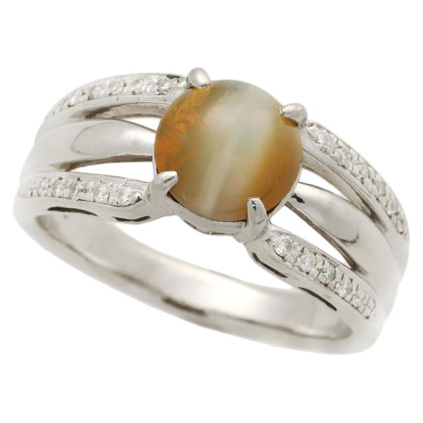 Pt900 Platinum Ring with Natural Chrysoberyl Cat's Eye 2.78ct, Melee Diamond 0.13ct, Size 13, Women's Chrysoberyl Cat's Eye Ring Size 13 Silver Ladies 【Used】 in Excellent Condition