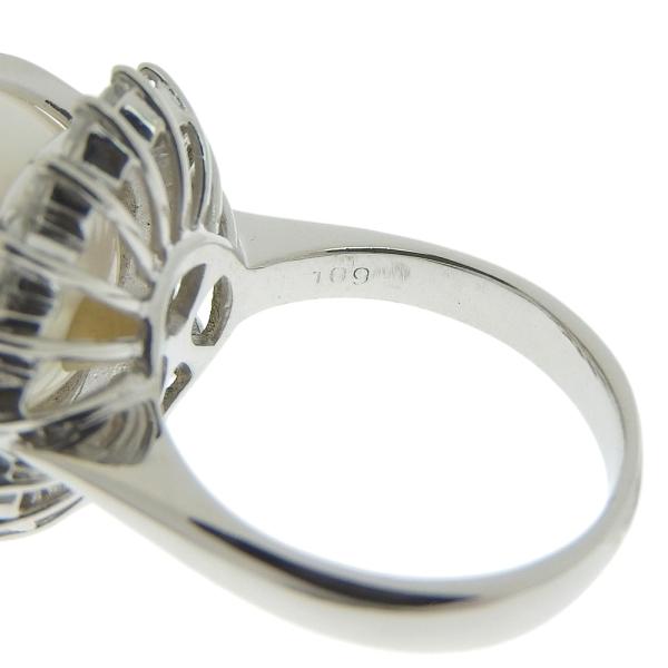 Platinum Pt900 Ring with 13.1mm White Pearl and 1.09ct Melee Diamonds, Size 11, for Women
