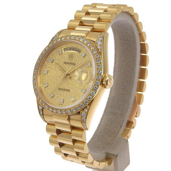 Rolex Day-Date Men's Watch, Computer Display, Dial studded with Diamonds, Gold, K18 Yellow Gold Material, Pre-owned 18388A
