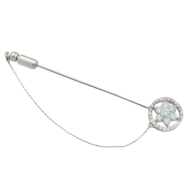 K18WG/K14WG Blue Diamond 0.18ct & Diamond 0.76ct Flower Pin Brooch in White Gold for Women, Pre-Owned in Excellent Condition