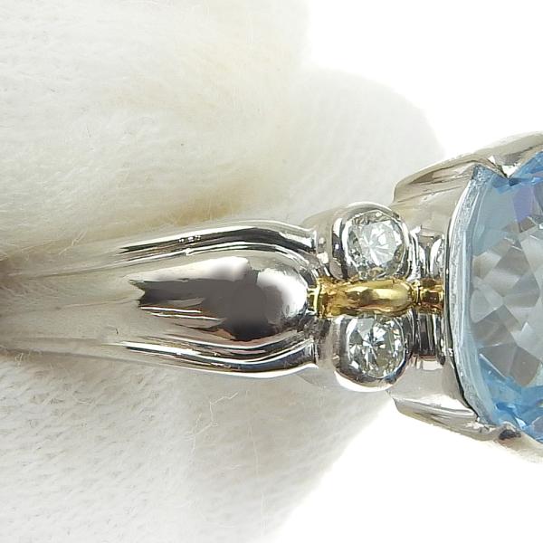 Exquisite Unbranded Ring – Pt900/K18YG, 2.14ct Aquamarine, 0.16ct Diamond Setting, Size 11.5, Ladies Silver, Pre-owned in Excellent Condition