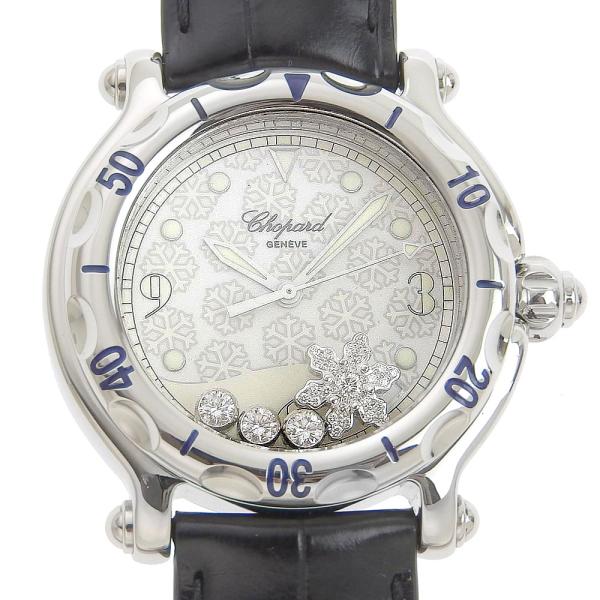 Chopard Happy Sports Snowflake Date Men's Wristwatch with Moving Diamond 1001190 8347, Stainless Steel/Leather, Silver, Chopard [Pre-Owned] in Excellent Condition