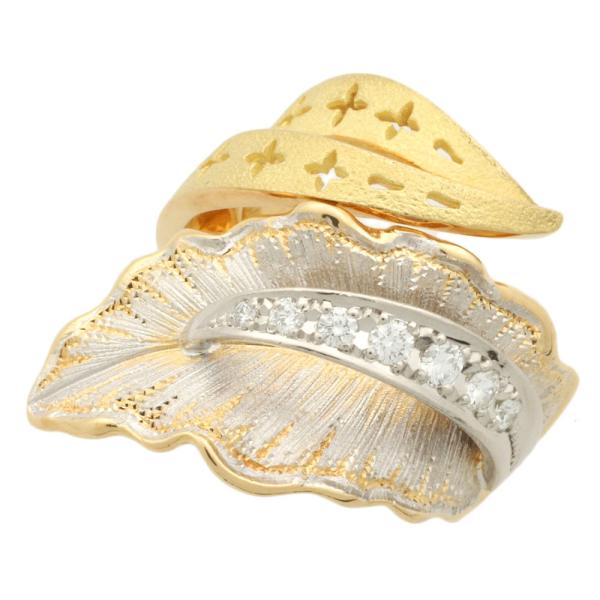 Matsui Hisako Design K18 Yellow Gold & Platinum Pt900 Ring with Melee Diamonds 0.20ct, Ring Size in Excellent Condition