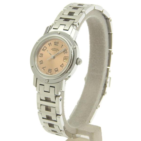 HERMES Clipper Women's Quartz Watch with Pink Dial, Stainless Steel, Silver CL4 210