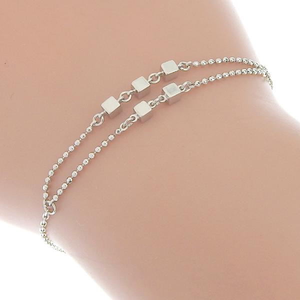 Simple Double-Line Bracelet by Michel Klein in K18 White Gold - Elegant Silver Ladies Accessory in Excellent Condition