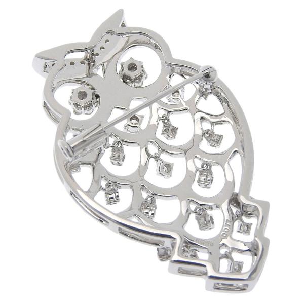 No-brand Owl-Motif Brooch with Pendant in K18WG, featuring 0.77ct Diamonds, Silver, for Women