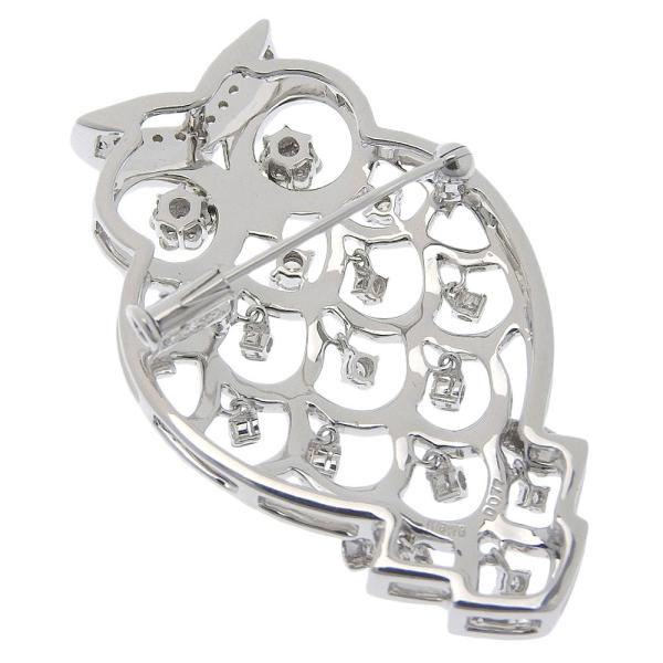 No-brand Owl-Motif Brooch with Pendant in K18WG, featuring 0.77ct Diamonds, Silver, for Women in Excellent Condition