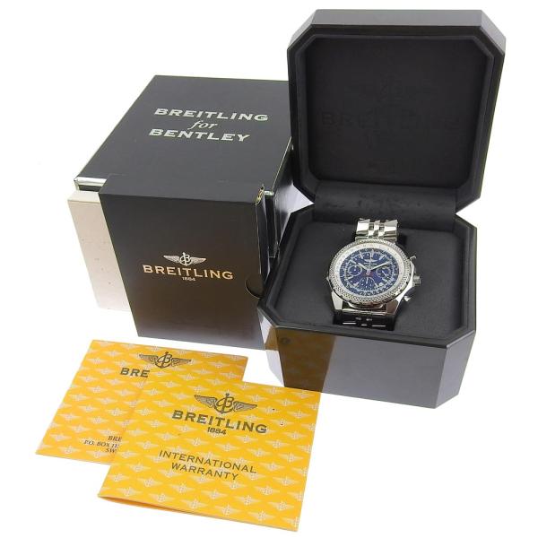 BREITLING Bentley Men's Automatic Chronograph Watch with Blue Dial, Model A25362, in Stainless Steel in Excellent Condition