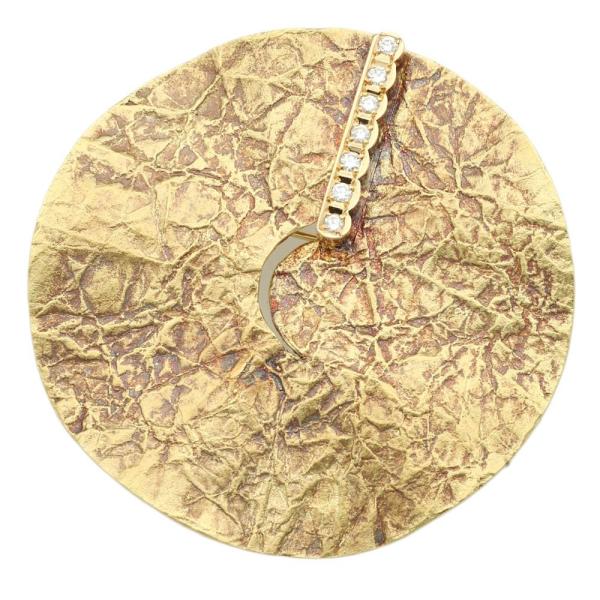 Tomo Circle-Motif Brooch in K18YG studded with 0.225ct Diamonds, Gold, for Women in Excellent Condition