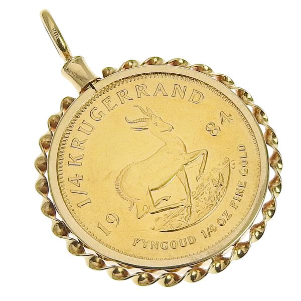 Quarter Ounce Krugerrand Gold Coin Pendant Top in K22YG / K18YG, Gold, for Women in Excellent Condition