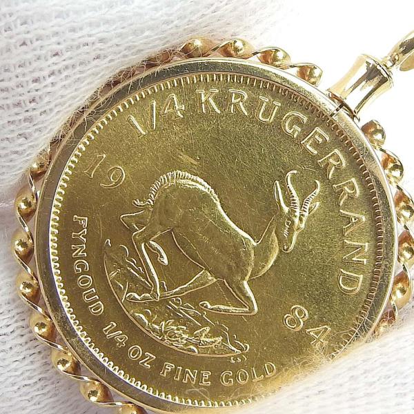 Quarter Ounce Krugerrand Gold Coin Pendant Top in K22YG / K18YG, Gold, for Women in Excellent Condition