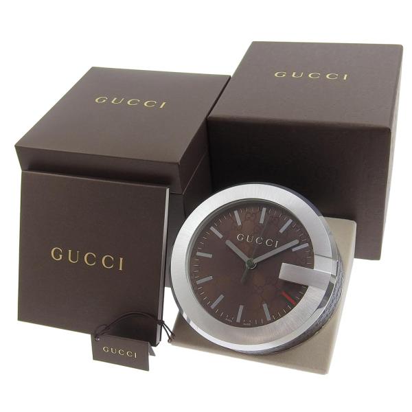 Gucci Sherry Line Gucci Shima G Clock Quartz Table Clock in Brown Leather and Stainless Steel - Preloved in Great Condition