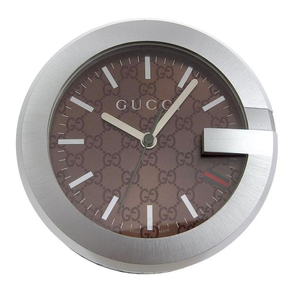 Gucci Sherry Line Gucci Shima G Clock Quartz Table Clock in Brown Leather and Stainless Steel - Preloved