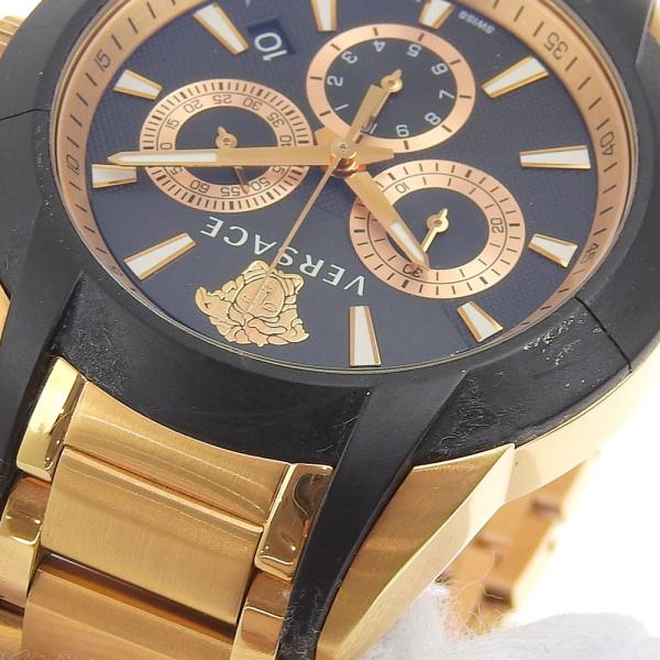 Versace Men's Quartz Wristwatch with Character Chronograph, Date Function and Black Dial, Gold GP/Rubber in Great Condition