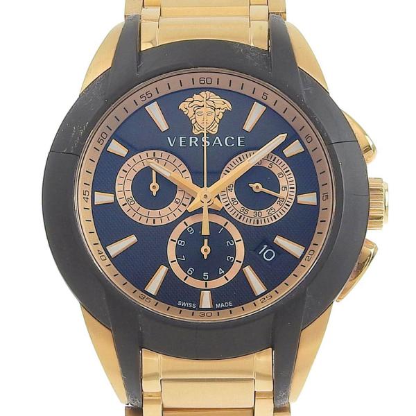 Versace Men's Quartz Wristwatch with Character Chronograph, Date Function and Black Dial, Gold GP/Rubber in Great Condition