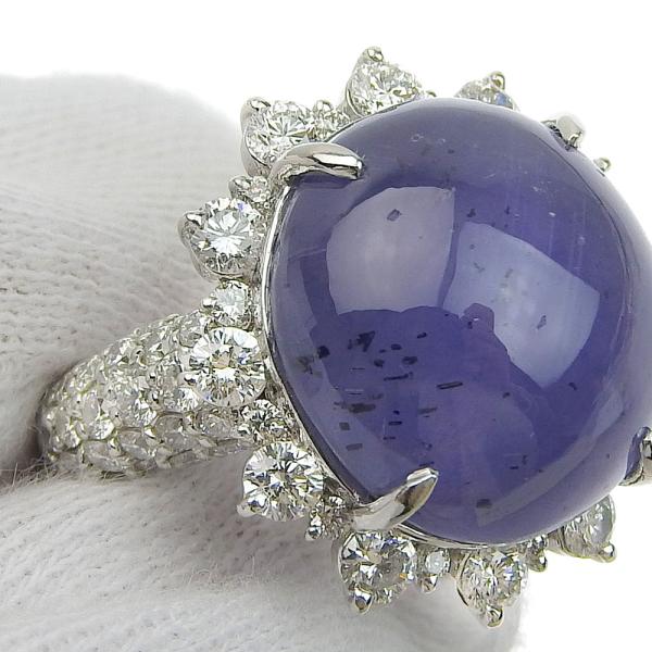 Platinum Pt900 Star Sapphire 26.25ct & Diamond 2.31ct Ring, Size 11, for Women, Pre-Owned in Excellent Condition