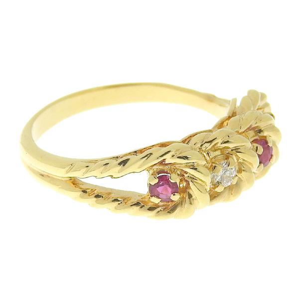 Waltham Ring with Ruby and Diamond, K18YG, Size 10.5, Gold, for Women in Excellent Condition