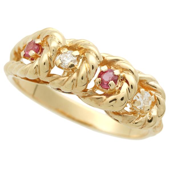 Waltham Ring with Ruby and Diamond, K18YG, Size 10.5, Gold, for Women in Excellent Condition