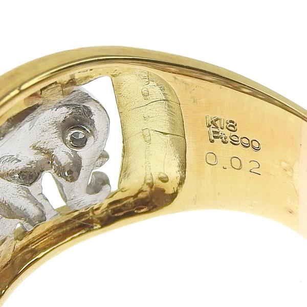 Elephant Motif Ring, K18YG/Platinum Pt900 Mere Diamond 0.02ct Approx. 14.5 Size, No Branded Ladies Platinum Used