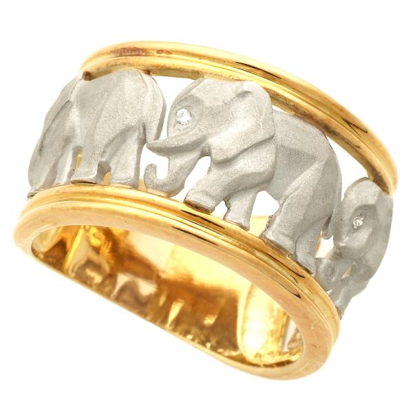 Elephant Motif Ring, K18YG/Platinum Pt900 Mere Diamond 0.02ct Approx. 14.5 Size, No Branded Ladies Platinum Used in Excellent Condition