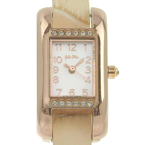 Folli Follie Ladies' Quartz Watch with Bezel Rhinestone and GP Shell Dial, Gold GP/Leather, Pre-owned【tkh23B0522031】 in Great Condition