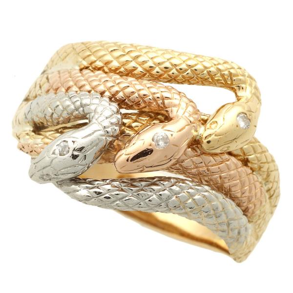 No-brand Snake-Motif Ring in K18YG/K18PG/Pt900 with 0.04ct Diamond, Size 24, Gold, for Men in Excellent Condition