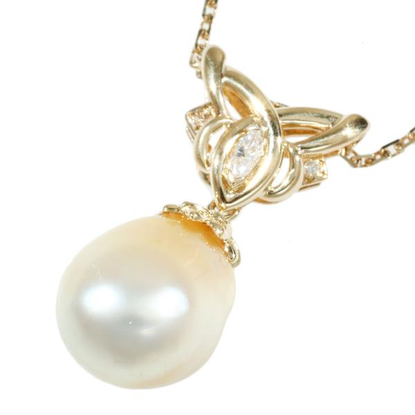 K18YG Necklace with Cultured White Pearl & 0.17ct Melee Diamond, Women's, No Brand in Excellent Condition