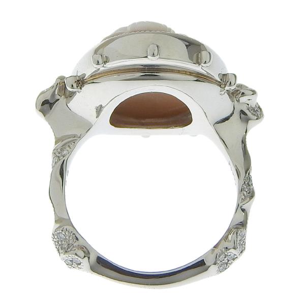 Platinum (Pt900) Shell Cameo Ring with 0.22ct Melee Diamond, Shell, and 12 Ring Size for Women in Excellent Condition