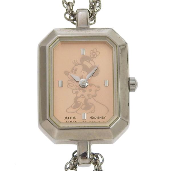 Alba Disney Minnie Ladies Quartz Watch with Pink Dial Y150 5H80, Silver Metal, Secondhand in Great Condition