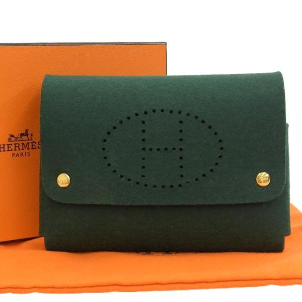 Hermes Felt Evelyne Card Case Pouch Canvas Vanity Bag in Excellent condition