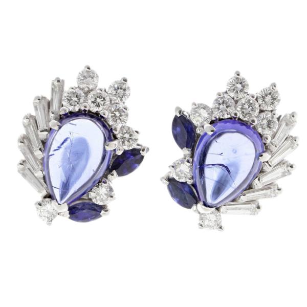 Platinum PT900 Earrings for Women with Tanzanite (1.82ct), Sapphire (0.23ct) & Melee Diamond (0.49ct)  in Excellent Condition